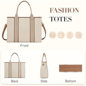 Custom Waterproof Luxury Large Capacity Canvas Laptop Tote <b>Bag</b> for Women with Zipper Closure Travel & Shopping - Product Image 2