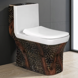 Articles sanitaires de qualité pour l'exportation Ensemble de toilettes une pièce en bois chinois en porcelaine colorée en céramique pour salle de bains WC d'Inde - Product Image 1