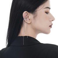 FUAMAY joyería de moda 925 plata esterlina Micro borla oreja brazalete mujer nicho diseño circón largo borla brazalete pendiente