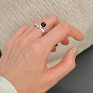 S925 Sterling Silver Black Agate Bead Pendant <b>Open</b> <b>Ring</b> Minimalist Index Finger Jewelry Unisex Gift - Product Image 3