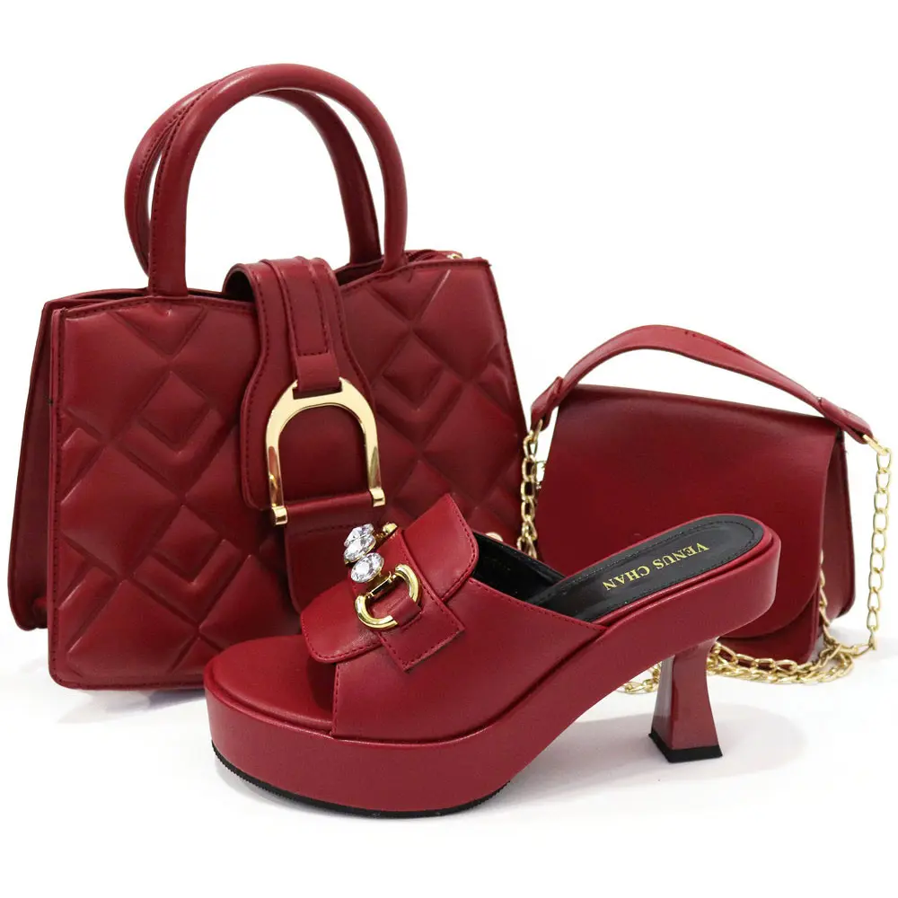 New Fashion Women Handbag Ladies Italian Matching High Heels Pumps Shoes and Bag Set for African Party