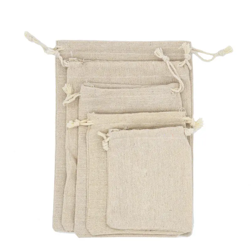 Sac d'emballage de riz vide anti-poussière pour petites entreprises, sac à cordon en coton et lin