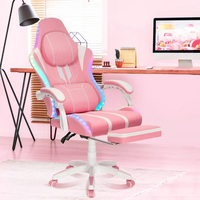 Chaise de jeu Racer, chaise VR, rose mignon, bande LED, repose-pieds, accoudoirs pliables, appui-tête, coussin lombaire, en cuir PU, inclinable et pivotante