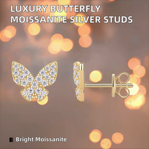 Pendientes de Moissanita de Alta Gama con Forma de Mariposa, Plata de Ley S925, Chapados en Oro, Corte Brillante Redondo, Joyería de Lujo Moderna para Mujer - Product Image 2