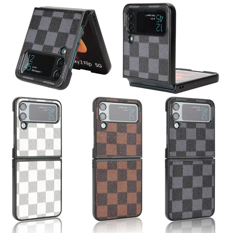 Fundas de teléfono plegables de diseño de marca de cuero de lujo para Samsung Galaxy Z Flip Z Fold 3 4 accesorios de funda de teléfono dura a prueba de golpes