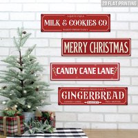 Rotes Weihnachtsbäckerei-Straßenschild aus Metall, 2D-Druck, Milch-Kekse-Lebkuchen Wanddekoration für Bauernhaus-Küche zum Aufhängen