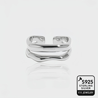 Bijoux brillants minimalistes brillants Double couche creux géométrique 925 bague ouverte en argent Sterling pour femmes accessoires