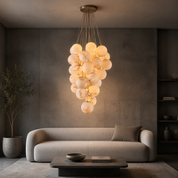Luminaire suspendu LED personnalisé en forme de boule d'albâtre nordique, doré, pour salon, plafond haut, hôtel, villa, hall d'entrée