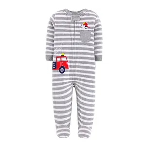 Custom Katoenen Gebreide Baby Boy Lente Pyjama Kleding Romper Herfst Voetige Nachtpak