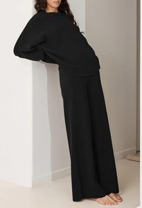 ชุดสเวตเตอร์2ชิ้นแบบลำลองสำหรับผู้หญิงชุดเสื้อถัก<span class=keywords><strong>แขน</strong></span>ยาวและกางเกง<span class=keywords><strong>ขา</strong></span>กว้างถึงเข่าชุดสั้น - Product Image 3