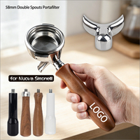 Porte-filtre à expresso en acier inoxydable 304 avec bec verseur, poignée en bois de rose, 58 mm, 2 oreilles, double bec verseur, pour Nuova Simonelli