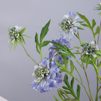 Bunga Scabiosa Sutra Biru Buatan 3 Kepala, Romantis dan Menawan untuk Dekorasi Pernikahan, Rumah, dan Pesta