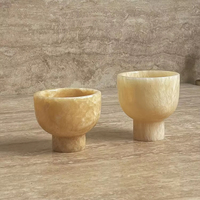 Stonekocc D12.5 * H12.5/10.5CM lumière luxe marbre pierre gravée personnalisé français jaune onyx chandelier fruits jambe bol plateau