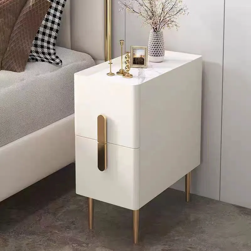 Mesita de noche de lujo ligera, dormitorio minimalista moderno, mesita de noche de madera maciza, pequeño armario de almacenamiento