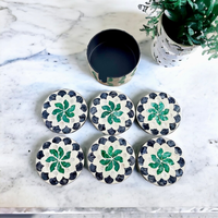 Ensemble de sous-verres élégants faits à la main, écologiques, minimalistes, avec incrustation de nacre, 6 pièces, support de table en bambou, design inspiré des tasses à thé