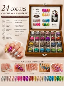 24 Premium <b>Magic</b> Mirror Nail Powders, a Color Chart, and Nail Swabs. a Storage <b>Box</b> Is Also Included. Suitable for Nail Art Begin - Product Image 5