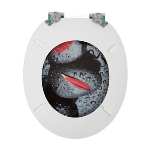 Asiento de inodoro redondo de MDF con estampado floral de mármol, cierre suave, bisagra de aleación de zinc con diseño de flor de ciruelo, liberación rápida, <span class=keywords><strong>tapa</strong></span> de inodoro para baño. - Product Image 2