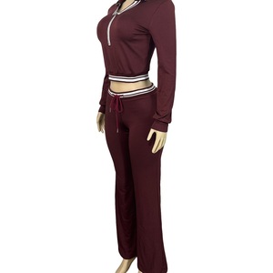 Completo in Maglia a Nido d'Ape da <span class=keywords><strong>Donna</strong></span>, Tuta Sportiva con Maniche Lunghe, Felpa con Zip e <span class=keywords><strong>Pantaloni</strong></span> a Zampa <span class=keywords><strong>Larghi</strong></span>, Set Due Pezzi per il Tempo Libero - Product Image 3