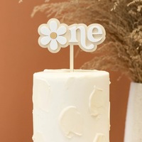 ECCOBELLA Décoration de gâteau réutilisable en acrylique double couche imprimée UV, motif marguerite adorable, pour anniversaire de bébé