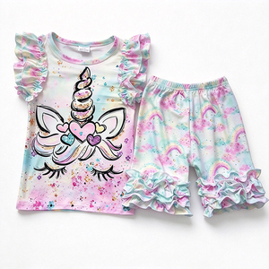Conjunto de 2 Piezas para Niñas Pequeñas, Estampado de Seda de Leche, Pantalones Cortos con Volantes, Conjunto de Verano para Niños, OEM, ODM, Personalizado - Product Image 2