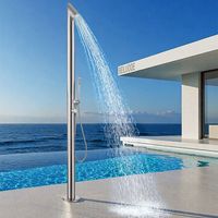 Ensemble colonne et douchette de pluie circulaire moderne en acier inoxydable brossé pour extérieur, idéal pour la plage