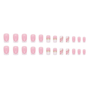 24 pièces Prix de gros Ongles artificiels de luxe style français en acrylique pointus à presser - Product Image 4