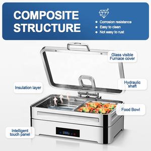 طقم بوفيه أطباق ذهبية اللون حسب الطلب ، موقد تسخين إلكتروني للطعام من الفولاذ المقاوم للصدأ - Product Image 3