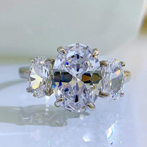 Spj đám cưới chất lượng cao hình bầu dục cắt 8*11mm trắng cubic zircon ba đá 925 Sterling Bạc LỜI HỨA Nhẫn đính hôn đồ trang sức - Product Image 2