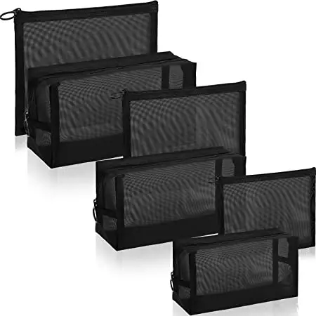 Mesh Cosmetic Bag with Zipper, Portable, Travel, Organizing, Toiletries, Pouches for Home, Office, Tr