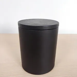 高品质透明空蜡烛罐，用于蜡烛制作定制哑光黑色蜡烛罐，带盖和盒子