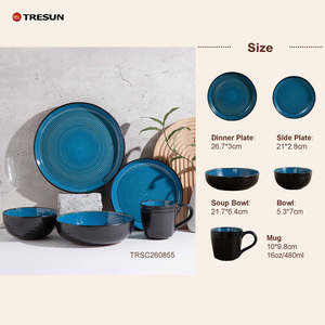 Juego de vajilla de gres con efecto espiral azul, exterior negro, apto para microondas, personalizado, venta al por mayor - Product Image 2