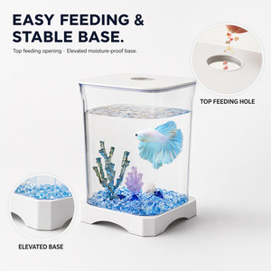 Mini Pecera Acrílica de Escritorio, Acuario LED Pequeño para Peces Betta, Cubo de Agua Decorativo para Interiores - Product Image 3