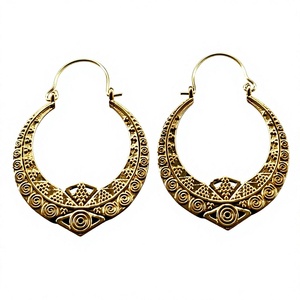 Boucles d'oreilles bohème gitane couleur or Design ethnique cerceau en acier inoxydable cadeau - Product Image 2