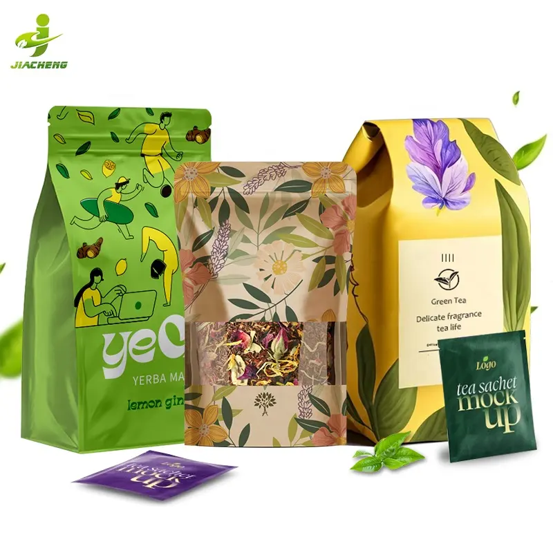 Sachets d'emballage de thé vert matcha biologique en papier d'aluminium thermoscellé vide biodégradable à impression personnalisée