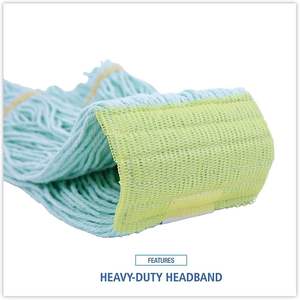 Tête de balai serpillère Boardwalk 1200XLCT EcoMop extra large à extrémités bouclées, verte, lot de 12, avec fibres recyclées, panier en plastique, équipement de nettoyage - Product Image 1