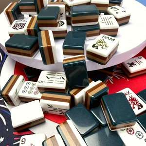 Light Luxury Dark Green Wood Grain Three-layer Acrylic <b>Mahjong</b> Tiles High-end Party High-value Acrylic <b>Mahjong</b> <b>Set</b> - Product Image 1