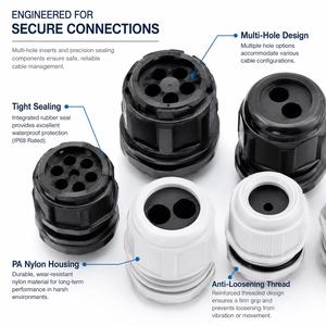 Prensaestopas de nailon impermeable IP68 con múltiples orificios - Conector de plástico métrico de 2/3 orificios para cableado eléctrico - Product Image 2