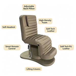 Fauteuil d'examen médical, de tatouage, de spa, de massage, de beauté cosmétique, de soin du visage, luxueux, à 3 moteurs, inclinable, esthétique - Product Image 5