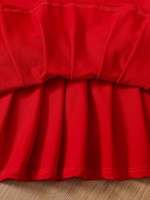 Robe plissée sans manches pour fille, col en dentelle rouge fraise, 4-8 ans