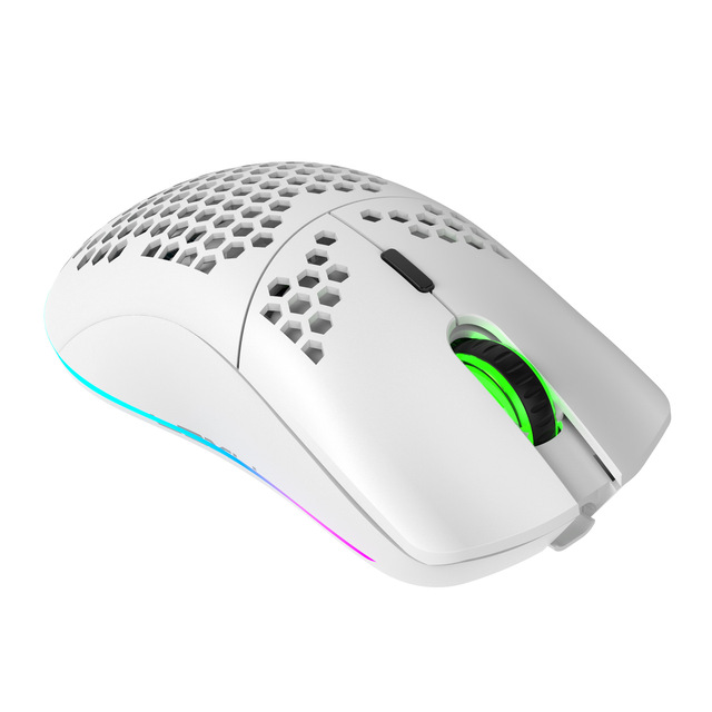 Best Sell Quality 2.4 GHz Wireless Hole Design Mouse HXSJ T66 RGB Colorful Rechargeable Lightweight Gaming Mouse Factory Price