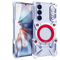 Nouvelle Coque de Téléphone Portable en Métal Creux Tendance avec Support, Étui de Protection Arrière pour Samsung Galaxy S25 S26 Plus Ultra