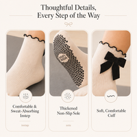Chaussettes de Pilates personnalisées à haute élasticité, chaussettes de yoga et de danse à volants avec grip, nœud noir, logo personnalisé, écologiques, pour femmes, fitness, ballet