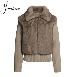 Autunno inverno di lusso da <span class=keywords><strong>donna</strong></span> in pelliccia sintetica <span class=keywords><strong>Cardigan</strong></span> morbido soffice cappotto lavorato a maglia <span class=keywords><strong>con</strong></span> Logo personalizzato e <span class=keywords><strong>cerniera</strong></span> anteriore all'ingrosso - Product Image 1