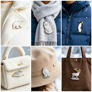 Pins Esmaltados Personalizados de Animales Polares: Oso Polar, Zorro Ártico, Pingüino, Foca, Búho Nevado, Orca, Reno - Product Image 3