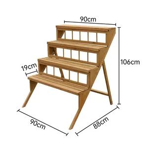 China supplier cheap plant shelf outdoor plant rack garden wooden 4 tier plant stand