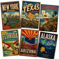 Letrero Metálico Retro de Viaje por Estados Unidos, Estilo Vintage, Mapa de Estados Antiguos, Decoración para el Hogar, Cafetería, Póster de Pared