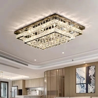 Lustres en cristal et acier LED modernes de luxe pour salon, hôtel, villa, éclairage de plafond