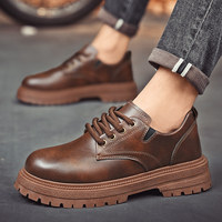 Chaussures habillées décontractées pour hommes, style britannique, marron, à lacets, semelle souple, durables, à bout large, doublure en cuir microfibre