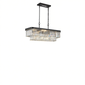 <b>Modern</b> Industrial Crystal Chandelier Rectangular <b>Black</b> Iron E12 LED <b>Ceiling</b> <b>Light</b> for Living Room Kitchen - Product Image 1