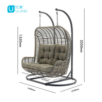 Uland Gros Mobilier de Jardin d'Extérieur Fauteuil Suspendu Balançoire Double sur Pied en Rotin Œuf